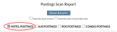 Postings Scan Report screen top section with Hotel Postings option selected and highlighted